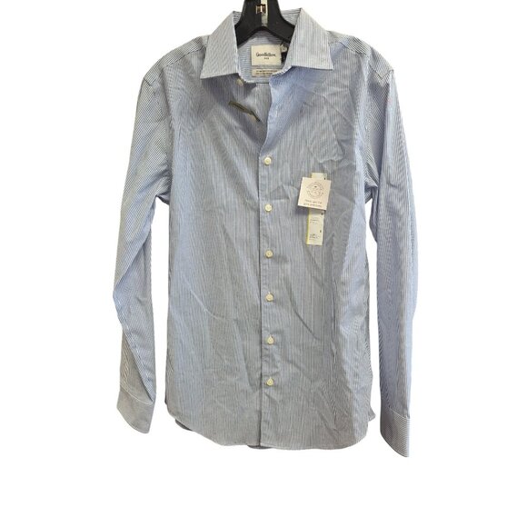 Goodfellow‎ & Co Long Sleeve Blue & White Striped Standard Fit Dress Shirt S - Picture 1 of 9